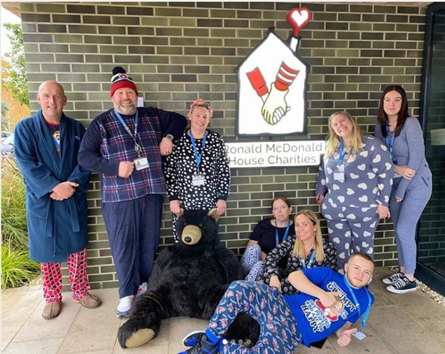 Staff at Ronald McDonald House Charities UK wearing pyjamas to work for PJ Day 2021.